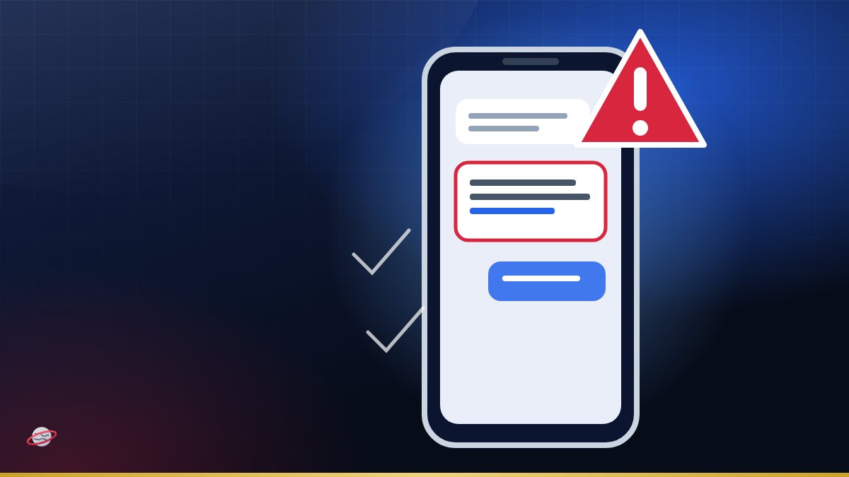 Illustration of a smartphone showing a chat bubble with a red warning symbol
